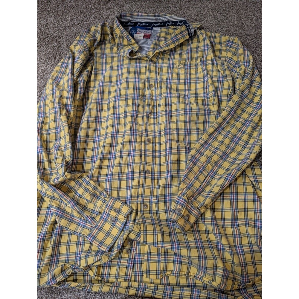 Wrangler George Strait Cowboy Cut Men's Yellow Plaid Shirt Long Sleeve Size XLT
